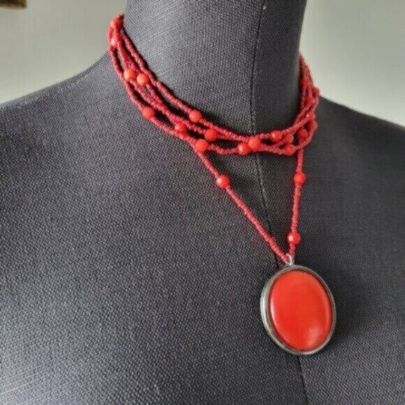 Chunky Beaded Peach Jewel tone Necklace - Picture 7 of 9